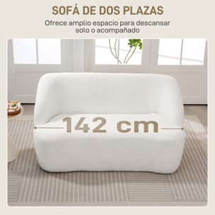 Sofá de 2 Plazas Tapizado en Borreguito Sofá de Salón de 142 cm con Diseño Curvo Acolchado Grueso No Requiere Montaje para Dormitorio Sala de Estar Oficina Crema
