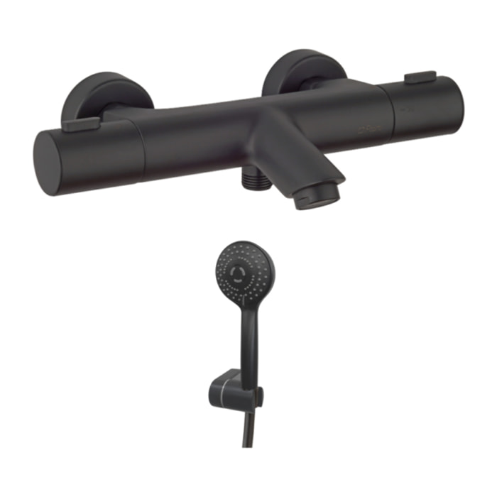 Mitigeur bain douche thermostatique PAINI Ruby + Minikit douchette 3 jets rond Ruby Noir mat