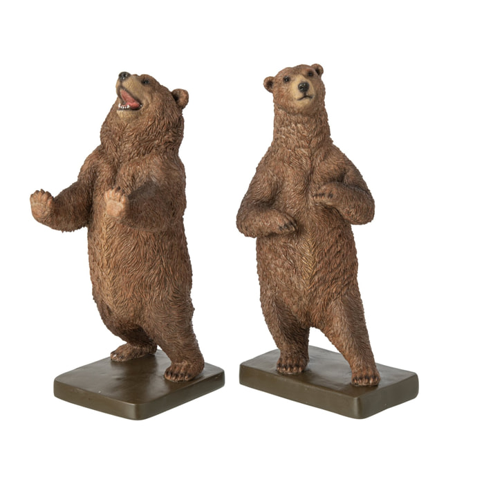 J-Line Set de 2 serre-livres ours - polyrésine - marron