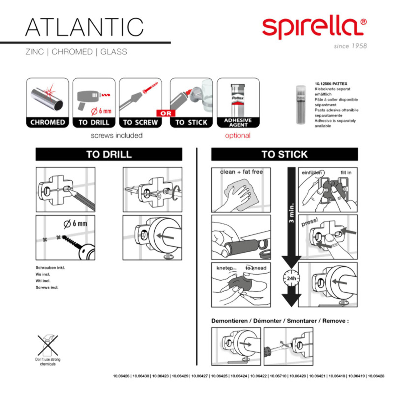 Gobelet à  fixer Verre & Acier Chromé ATLANTIC Transparent Spirella