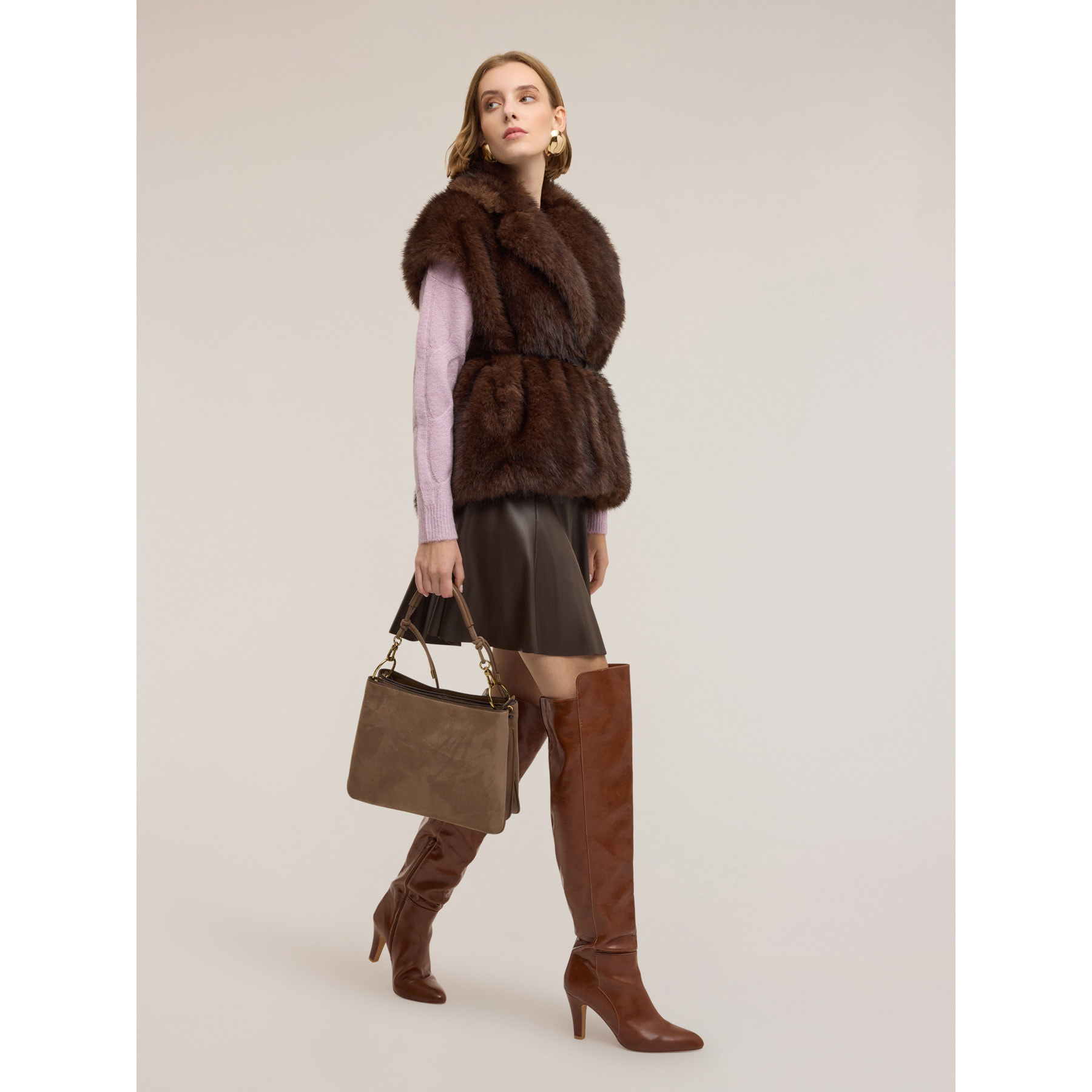 Motivi - Gilet effetto peluche con cintura - Marrone