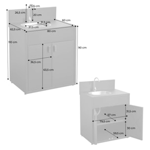 Cuisine extérieure acier évier et 2 portes L80cm noir - Thira