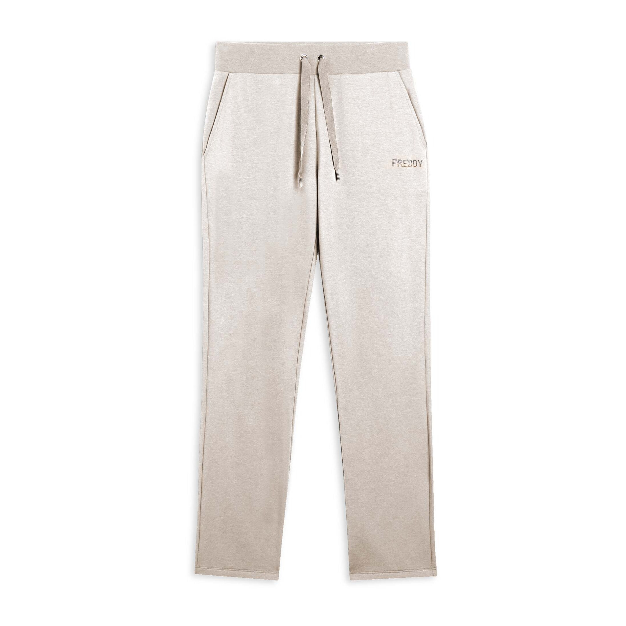 Pantaloni sportivi da donna con fondo dritto e logo strass