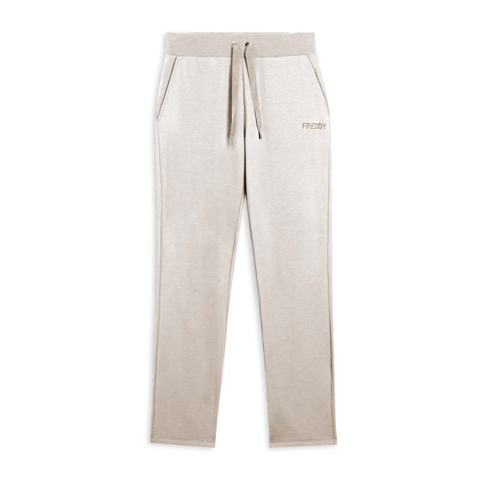 Pantaloni sportivi da donna con fondo dritto e logo strass