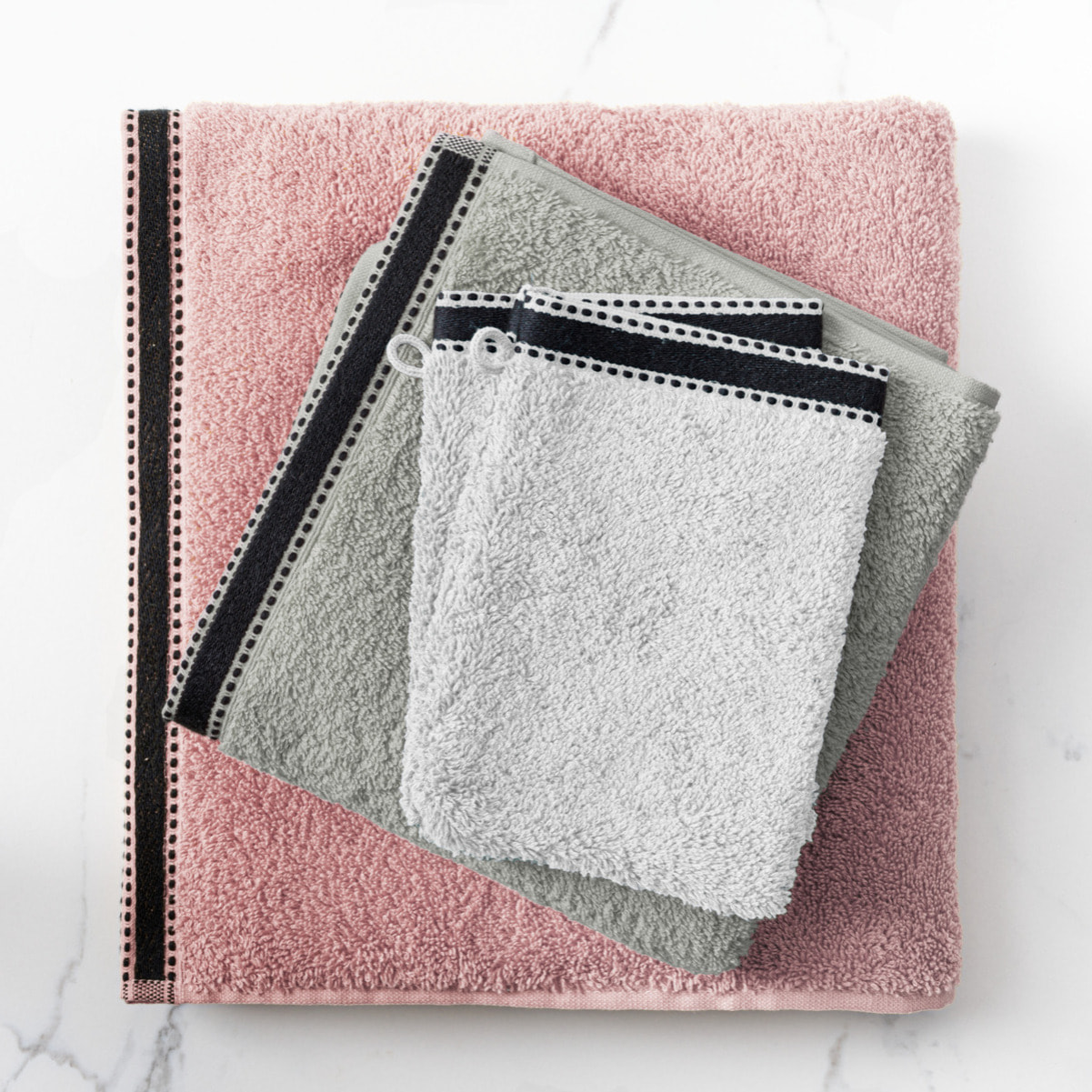Lot de 2 gants de toilette "Joia" - coton 550 gr/m² - lin 15x21 cm