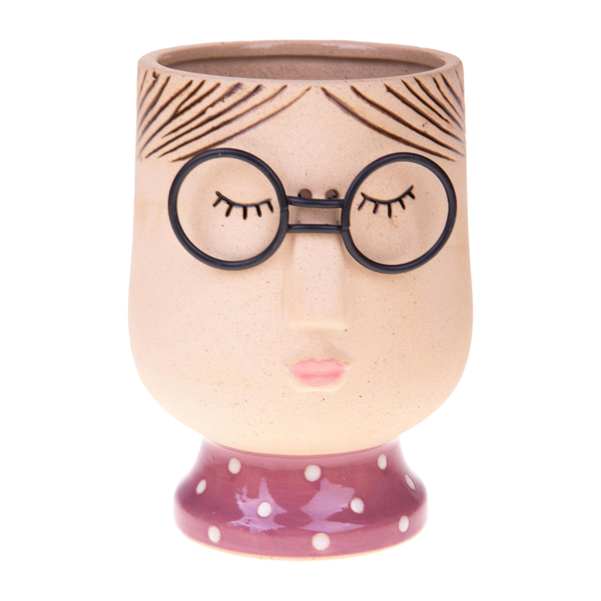 Vaso Testa Donna Con Occhiali - Pezzi 3 - 12,5xH16x11,7cm - Bianchi Dino SpA