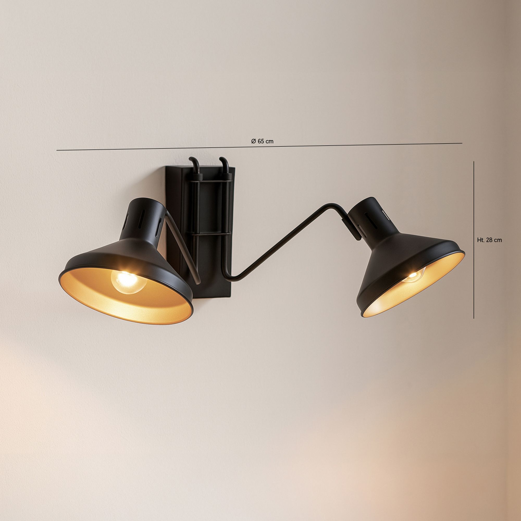 Applique double en métal noir et doré h28cm SNAKE