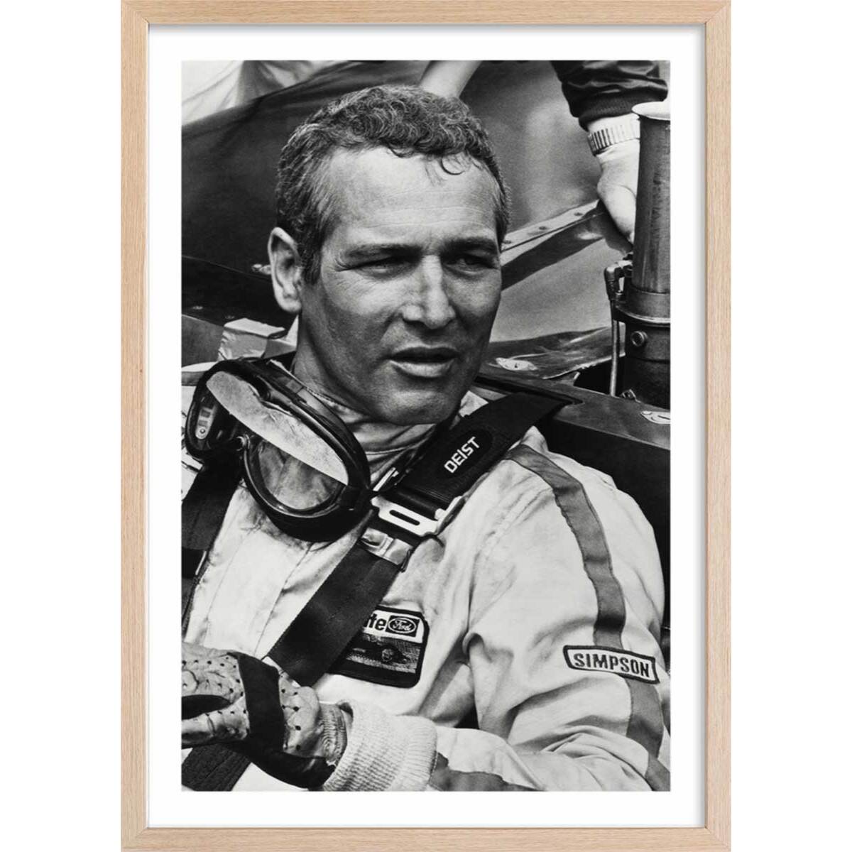 Affiche scène de film Paul Newman dans Indianapolis, 1969 Affiche + cadre en bois - Chêne