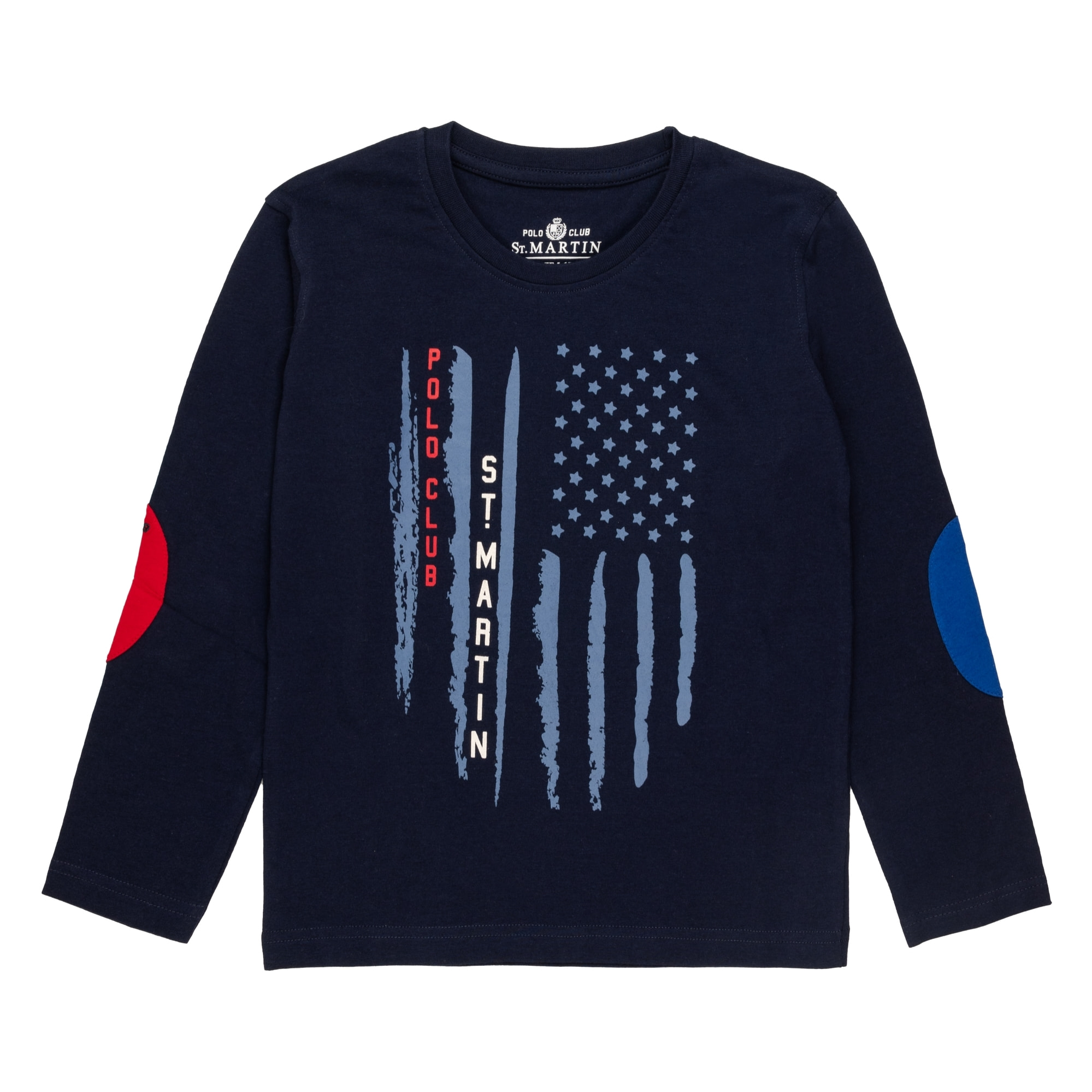 T-shirt con stampa logo e toppe sulle maniche lunghe