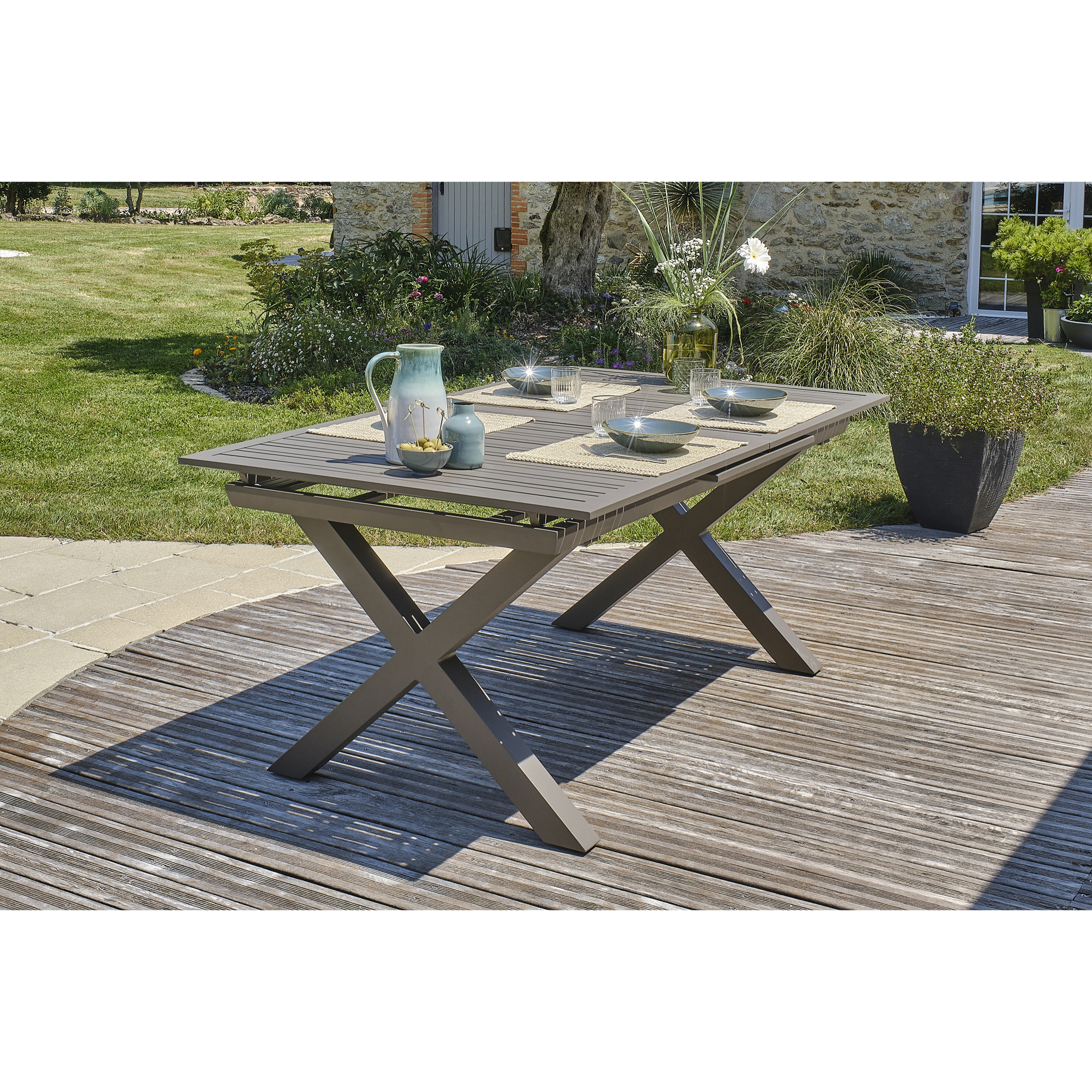 FLORIDE - Table de jardin en aluminium quartz