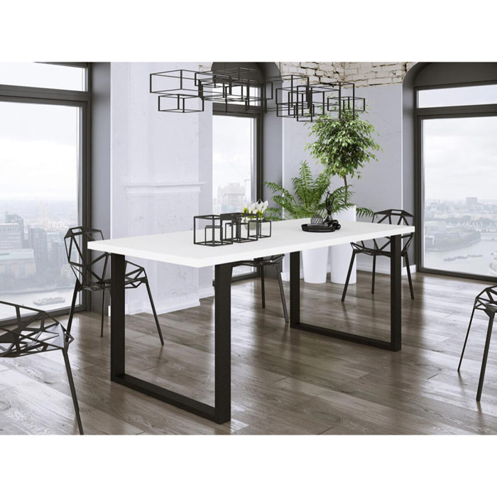 Caronal - table à manger - blanche et pieds noirs - 4 à 8 personnes - Blanc / Noir