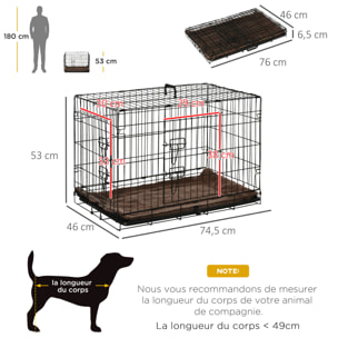 Cage de transport pliante pour chien poignée, plateau amovible, coussin fourni 76 x 53 x 57 cm noir