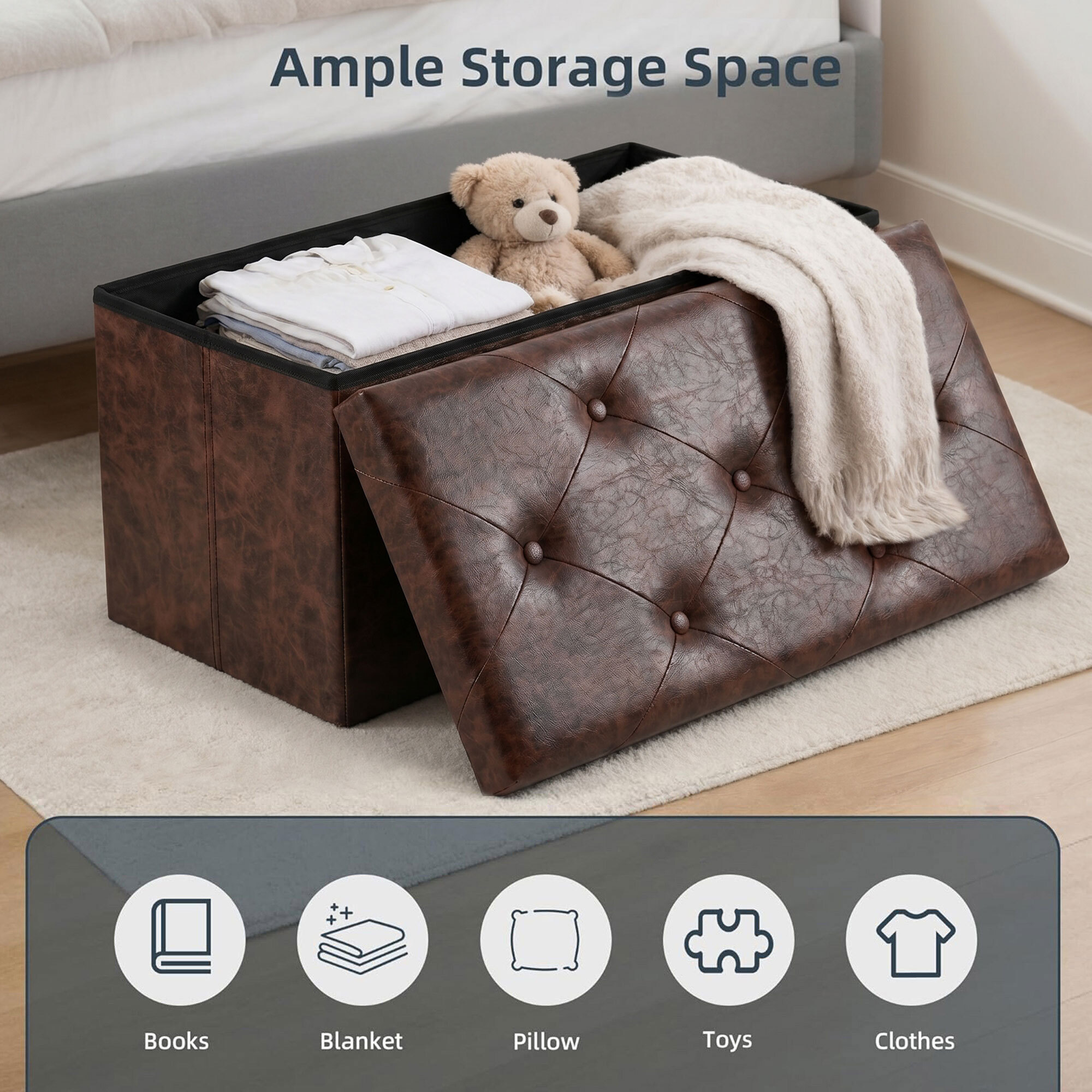 Nemora Saddle 75 - Cassapanca Ottomana 76,2x38,1x38,1 cm Pouf Contenitore Poggiapiedi in Similpelle Marrone