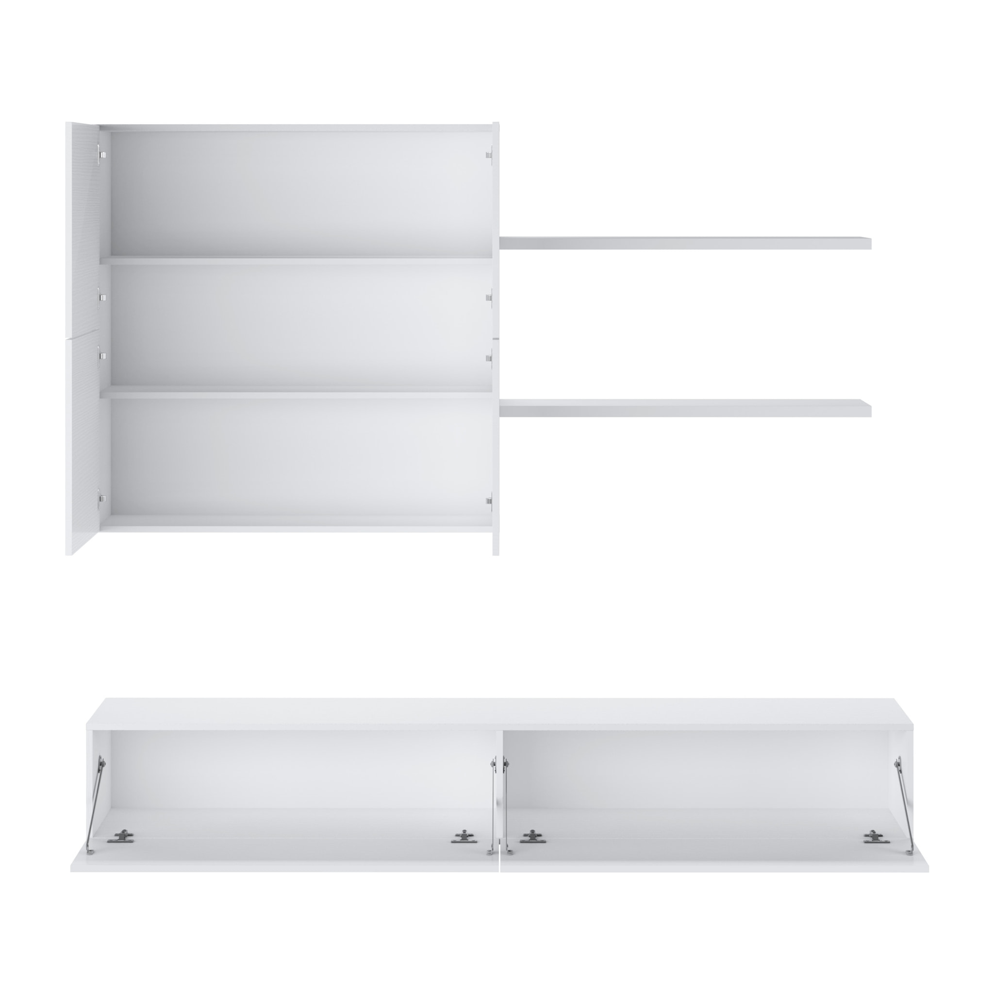 Parete Attrezzata Mobile Soggiorno Moderno Con Base TV 2 Ante Pensile 4 Ante e 2 Mensole Design Contemporaneo in Melaminico 200 x 194 x 40 cm Bianco