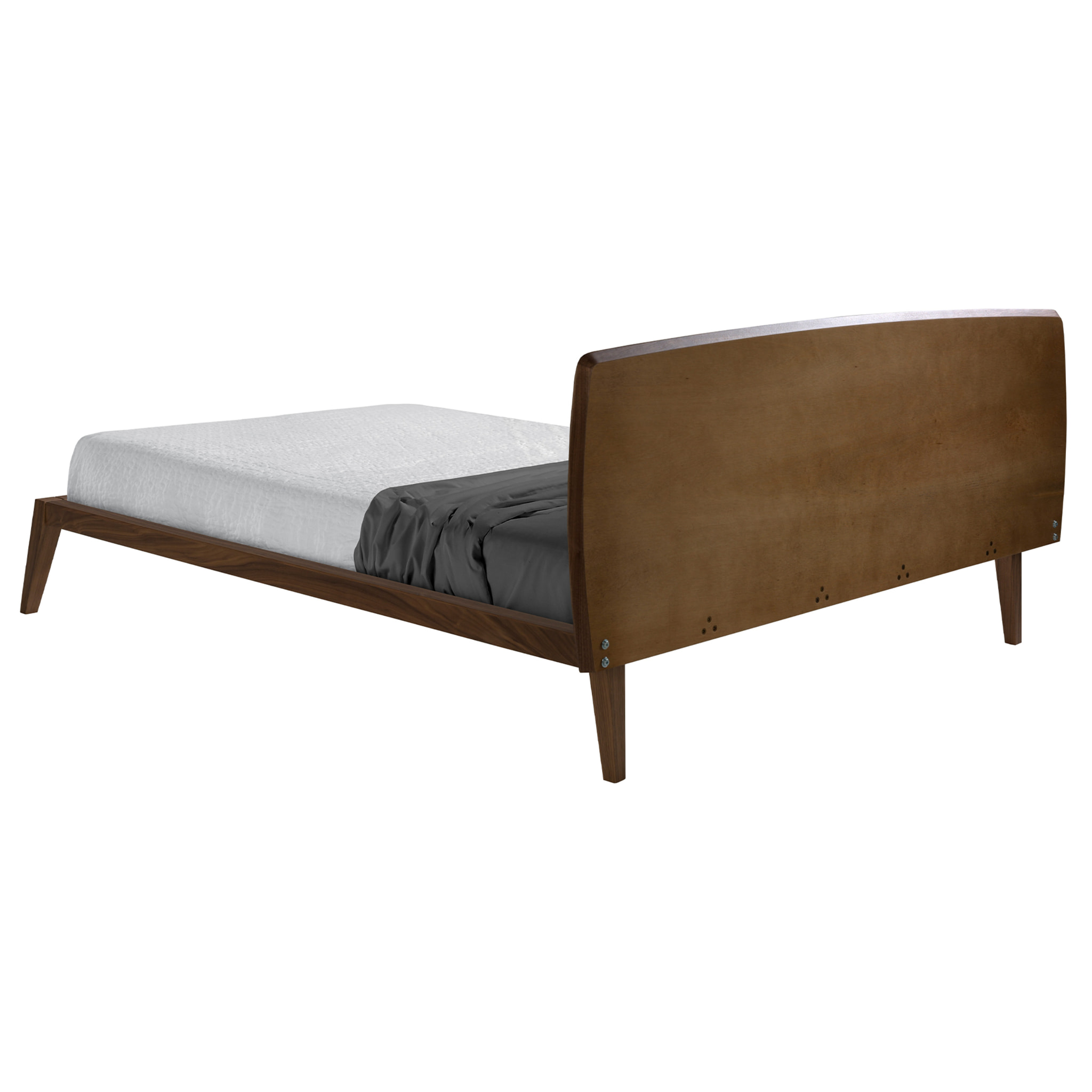 Cama de matrimonio con un cabecero y estructura en madera chapada en nogal natural 181x210x84cm