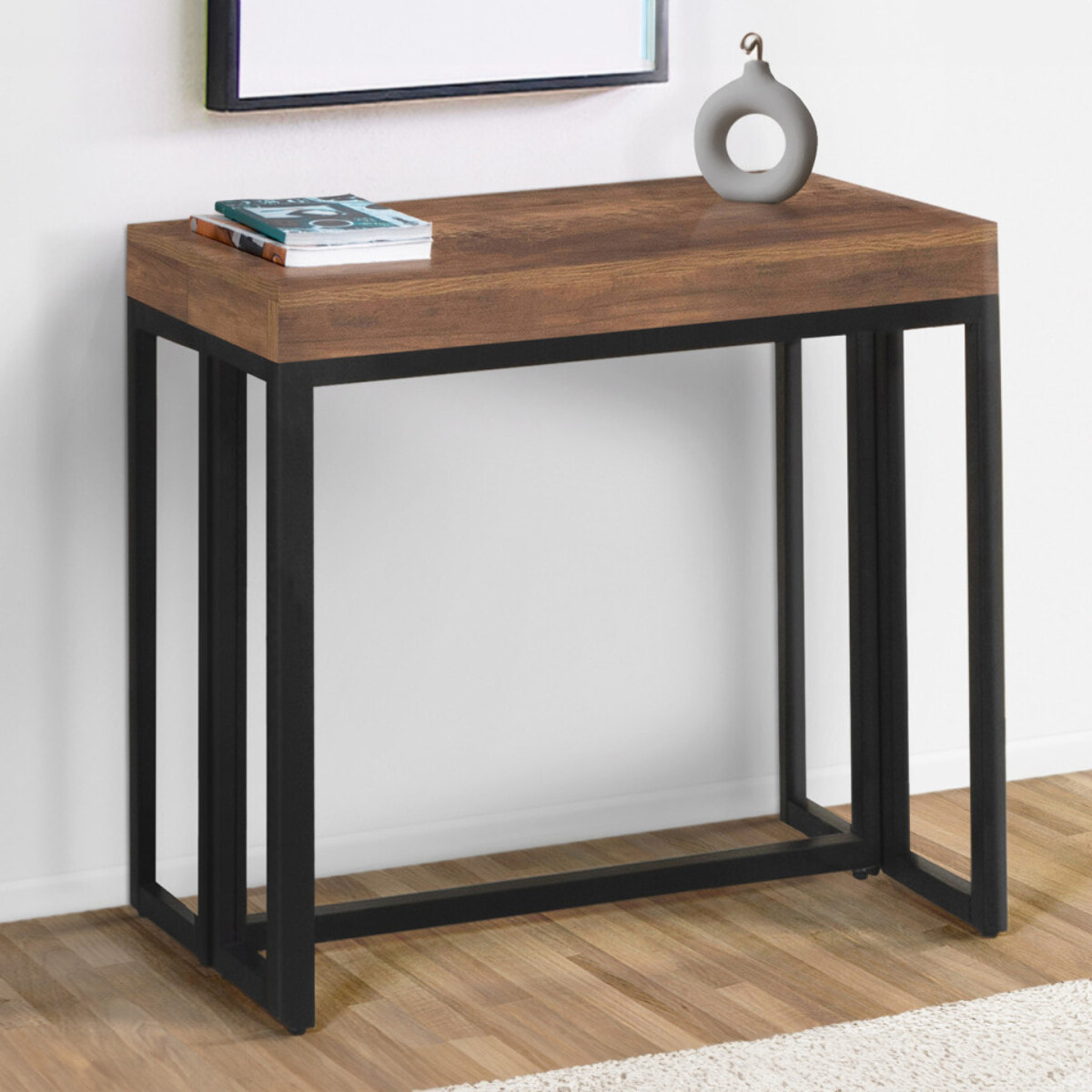 Consoles-tables à manger extensibles Anita - Bois aspect vieilli et noir