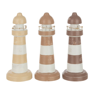 J-Line Phare Albasia Bois Marron/Blanc Assortiment De 3 Medium