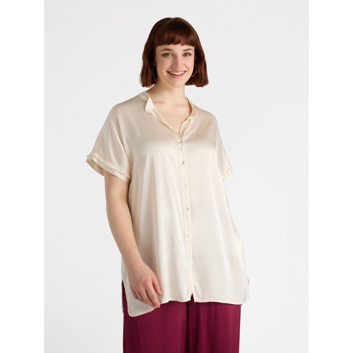 Fiorella Rubino - Camisa de raso de manga corta - Beige