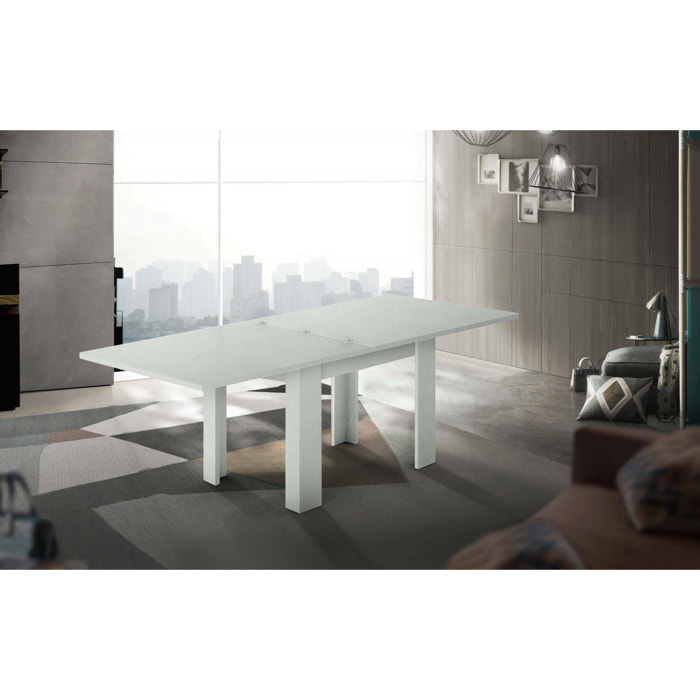 Tavolo allungabile Airin, Consolle ausiliare da cucina, Tavolo allungabile, 100% Made in Italy, cm 90x90h75, Bianco lucido Larice