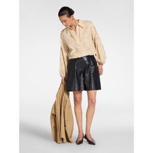 Elena Mirò - Blusa de voile de algodón con bordados - Beige