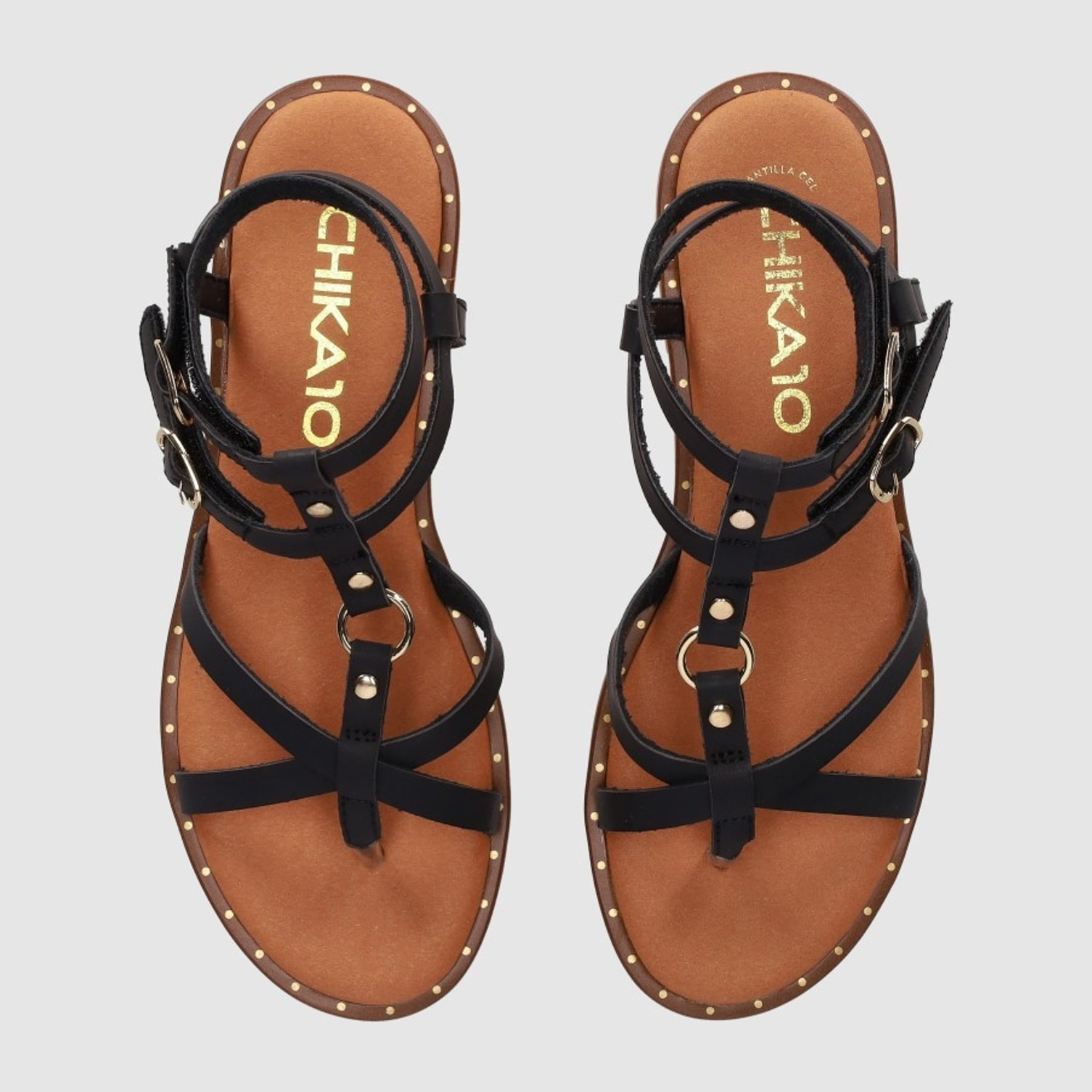 Sandalias de Piel - Negro - Tacón: Bajo