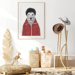 Affiche enfant lion  Affiche + cadre en bois - Chêne