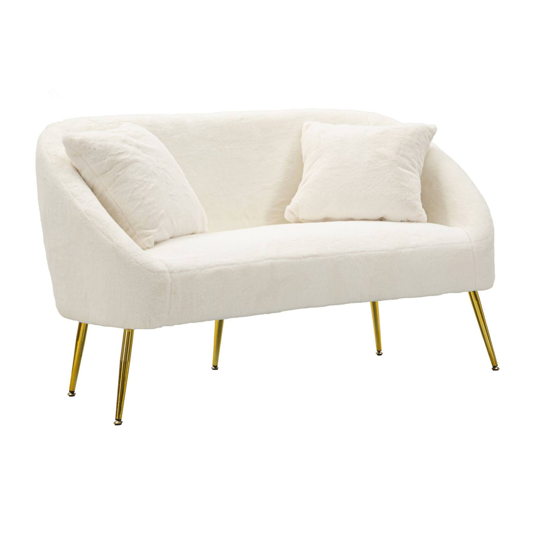 Divano fisso 2 posti Pittari, Sofà dritto, Divanetto per salotto, Poltrona matrimoniale, 137x69 h79 cm, Bianco e Oro