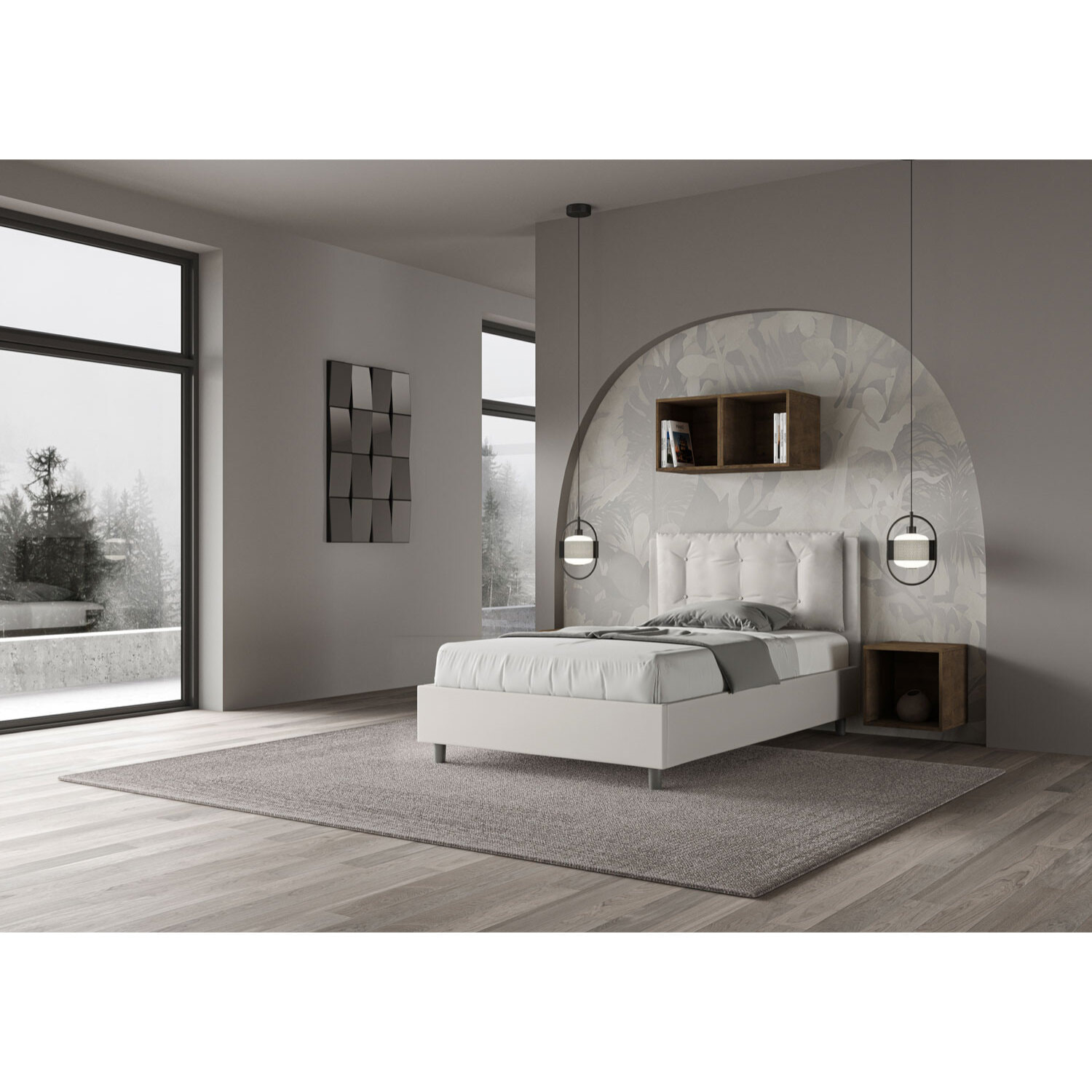 Cama de una plaza y medio sin somier acolchada 120x210 cuero sintético blanco Annalisa Large