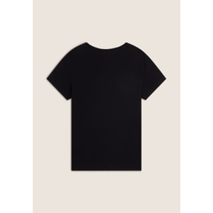 T-shirt donna in jersey viscosa scritta composta da borchie