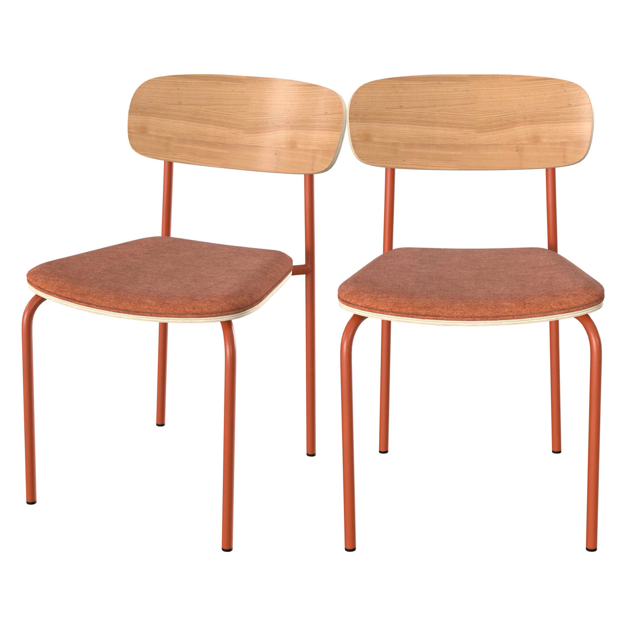 Lot de 2 chaises en bois clair et tissu terracotta - Alba