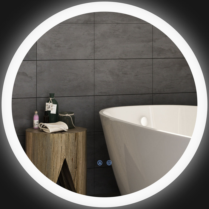 Miroir rond lumineux LED de salle de bain Ø 70 cm mural avec éclairage 3 couleurs interrupteur tactile système antibuée 35W blanc argent