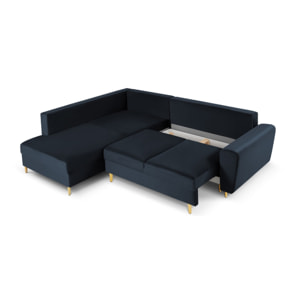 Canapé d'angle gauche convertible avec coffre de rangement "Kyoto" 5 places en velours bleu foncé