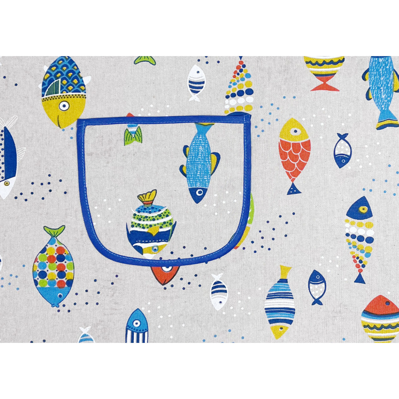 Set 2 Pezzi Grembiule Cucina Con Tasche 100% Cotone Disegno Pesci Colorati