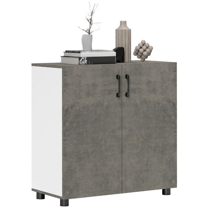 Aparador de 2 Puertas de Cierre Suave Aparador de Salón con Estante Mueble Auxiliar para Cocina Dormitorio Entrada 80x37x80 cm Gris Cemento y Blanco Brillo