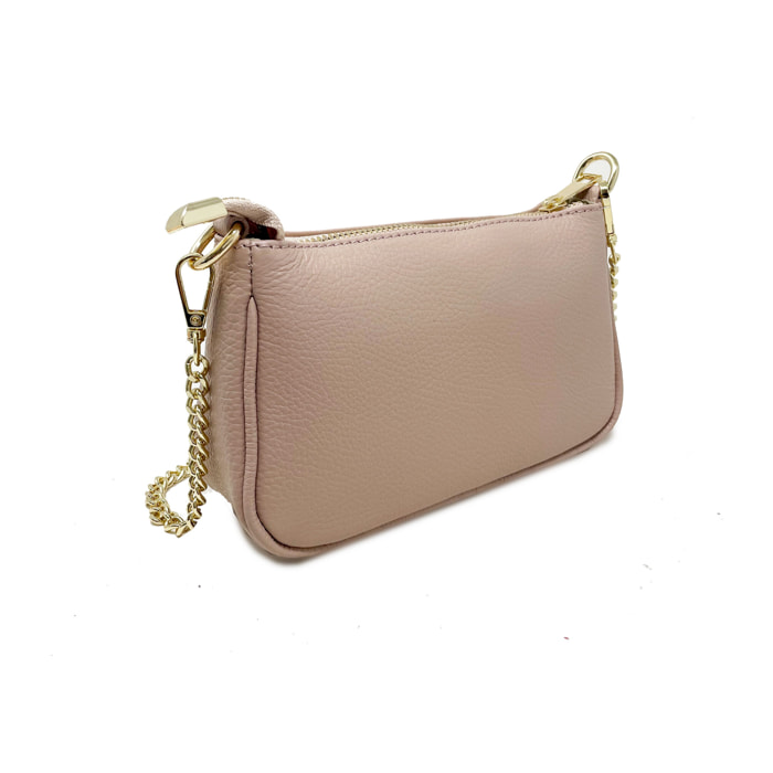 Chicca Borse - Tracollina Clutch Donna in Vera Pelle - Colore Rosa Nudo