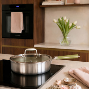 Sauteuse 24cm en acier inoxydable et manche amovible vert AGLAE