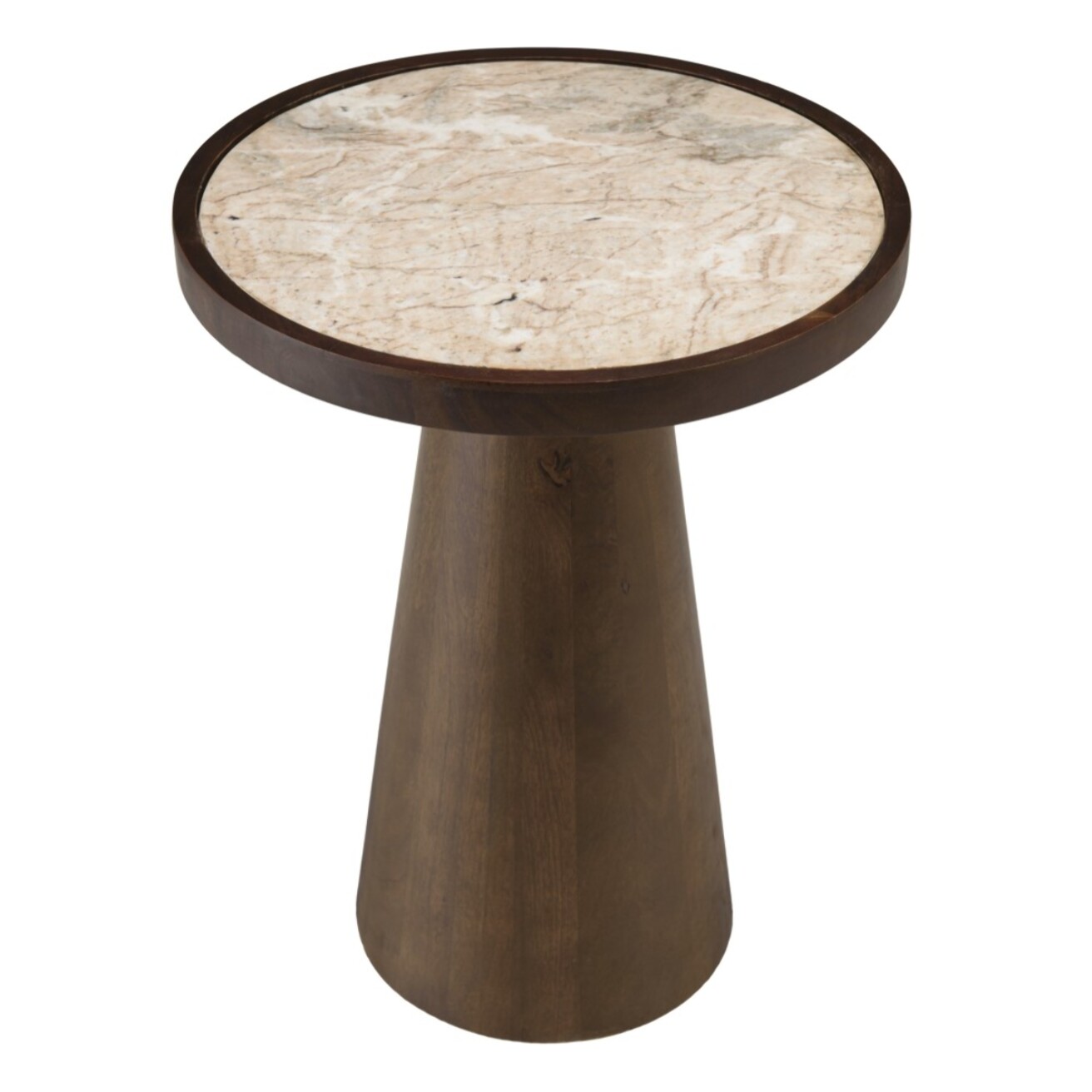 JAMES - Table d'appoint 40x40cm plateau marbre pied en manguier foncé