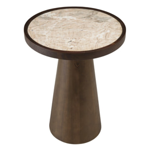 JAMES - Table d'appoint 40x40cm plateau marbre pied en manguier foncé