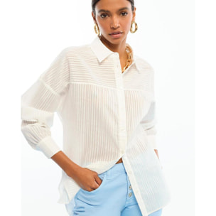 Camicia oversize in popeline con righe trasparenti