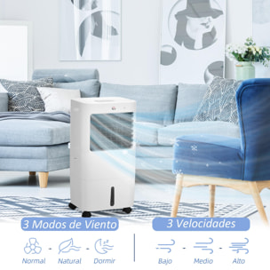 Enfriador de Aire Portátil 15L Climatizador Evaporativo 65W Humidificador Ventilador con Pantalla LED Control Remoto Temporizador Oscilación 3 Velocidades 3 Modos 32x37x74 cm Blanco