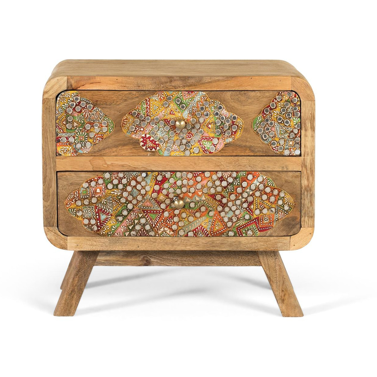 Mesitas de Noche de Madera de Mango 50 Cm Estilo Boho Étnico