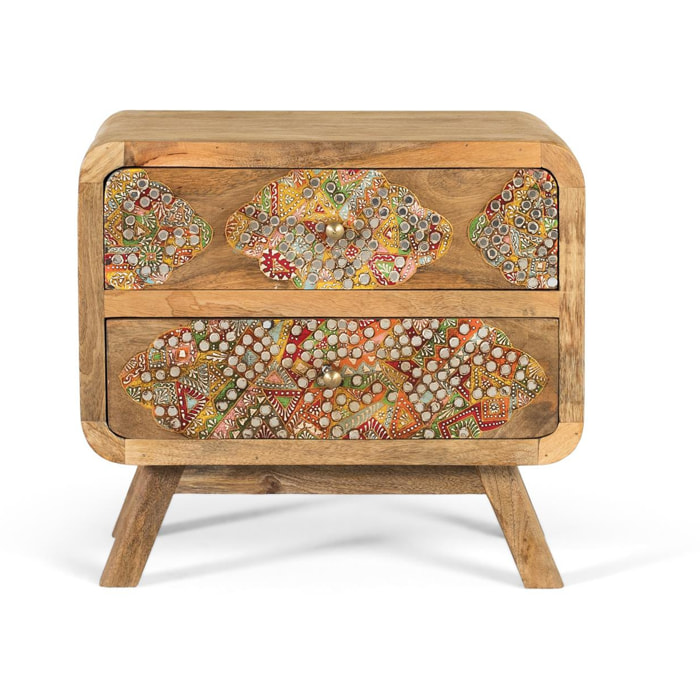 Mesitas de Noche de Madera de Mango 50 Cm Estilo Boho Étnico