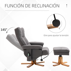 Sillón Relax Reclinable con Reposapiés Sillón de Masaje Eléctrico de PU con 10 Puntos de Masaje Función Reclinable Giratorio 360° Mando a Distancia Bolsillo Lateral Salón Oficina Gris Oscuro