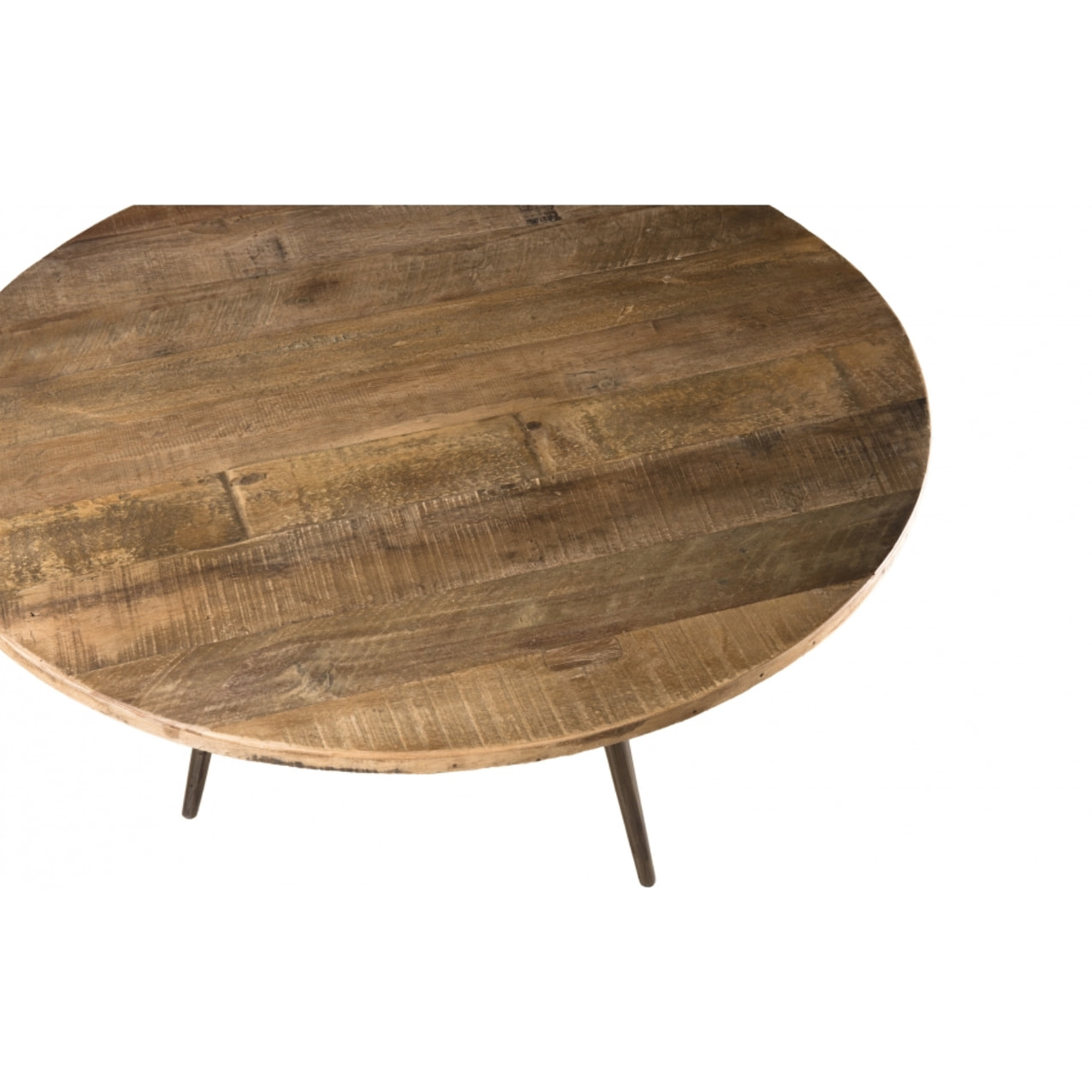 ALIDA - Table basse ronde marron 75x75cm teck recyclé pieds métal