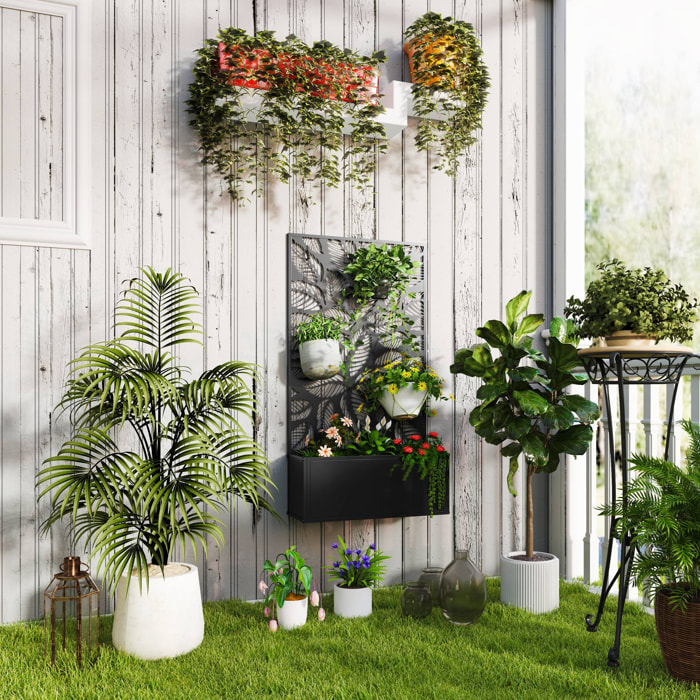 Jardinera Exterior Grande de Metal Jardinera con Pantalla de Privacidad de Hojas Decorativas Jardinera de Pared o Independiente para Patio Terraza 61x23x113 cm Negro