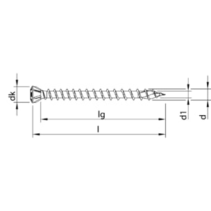 Vis HECO-Topix-Plus -spécial plancher Ø3,5x60mm - Tête Fraisée avec nervures de fraisage - Filetage Total - T10 - Boite de 200 - 60346