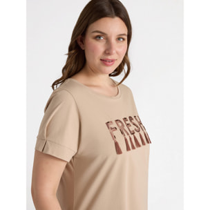 Fiorella Rubino - T-shirt con scritta e nappine - Beige