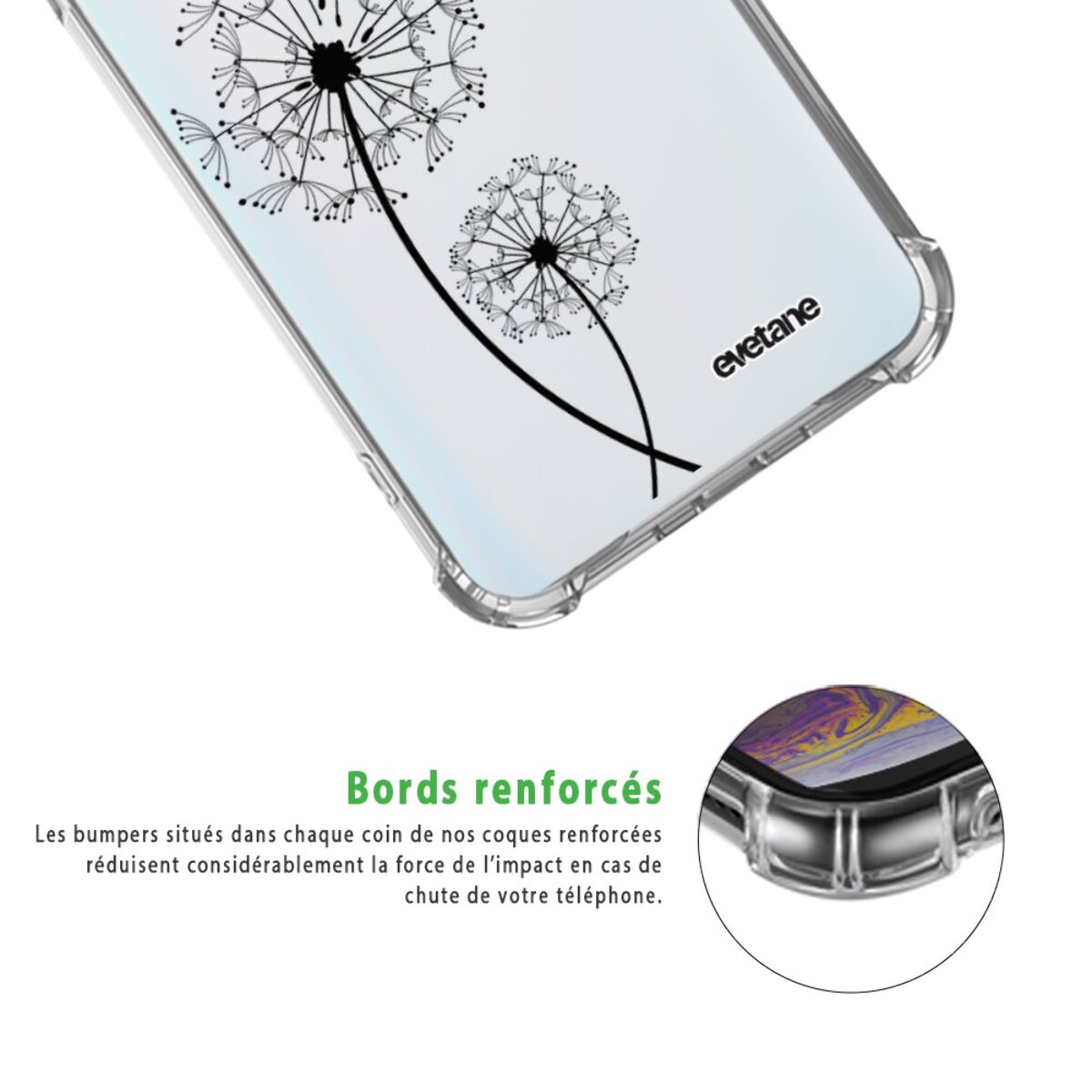 Coque Samsung Galaxy A50 anti-choc souple angles renforcés transparente Pissenlit Evetane.