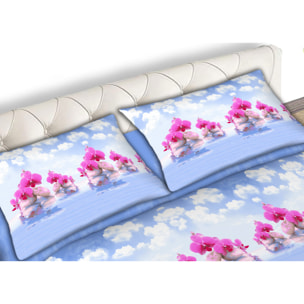 Completo Lenzuola 100% Cotone Floral Cloud Azzurro CN Misura Letto Matrimoniale