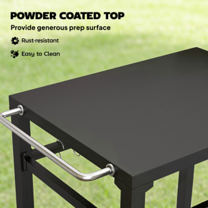 Desserte de jardin métal étagère 6 crochets 2 poignées décapsuleur noir